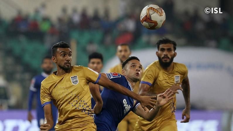 Sarthak Golui (left) in action against Chennai (Credits: ISL)