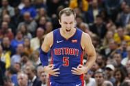 Luke Kennard celebrates one of his three-pointers to start an encouraging 19-20 season