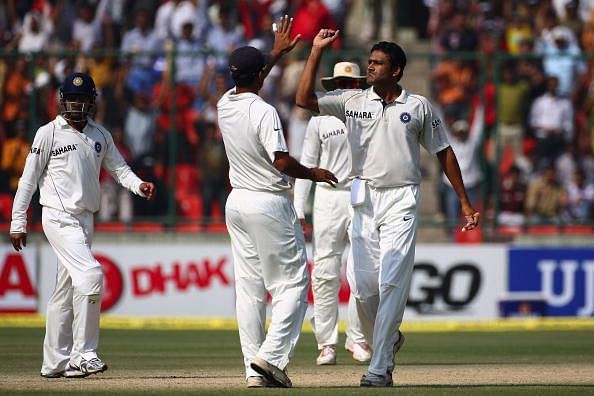 Anil Kumble celebrates a wicket