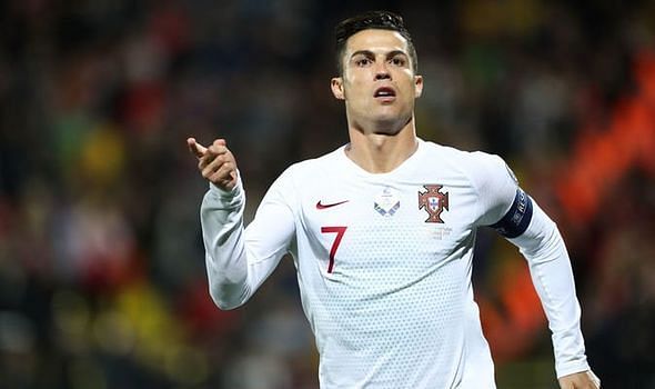 Ronaldo rejoices after scoring against Lithuania in Vilnius