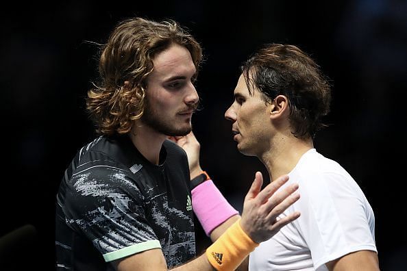 Rafael Nadal (right) was the only man to defeat Tsitsipas at the ATP Finals 2019
