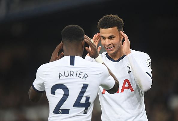 Serge Aurier and Delle Alli celebrate the Spurs opener