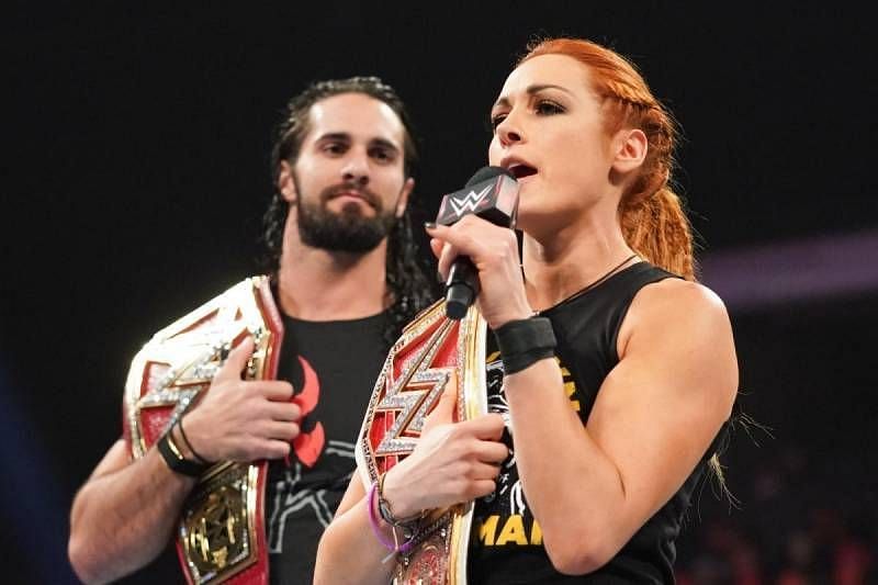 WWE Superstars Seth Rollins, Becky Lynch Present Award, Pose