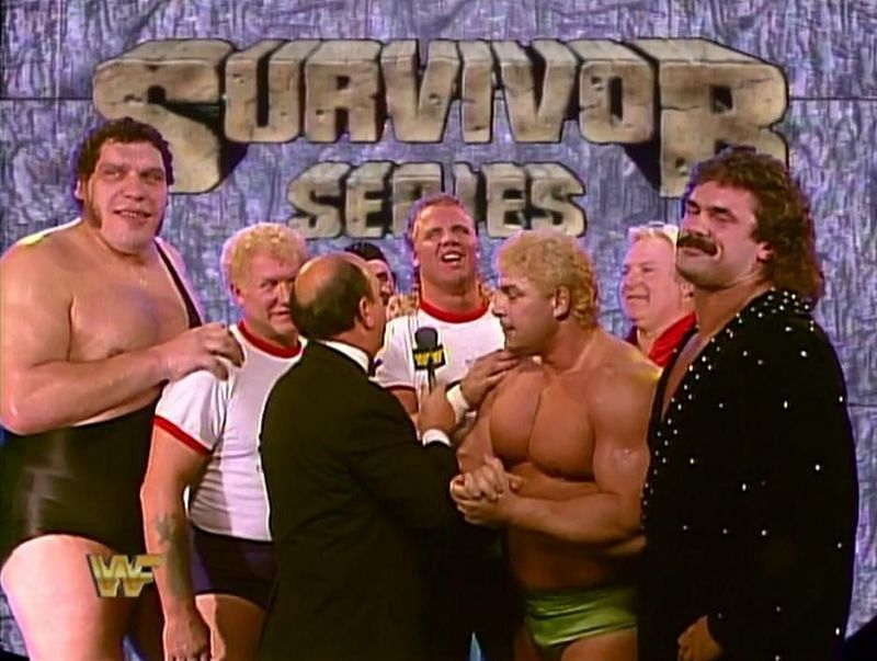 The Heenan Family, plus one: Andre the Giant, Rick Rude, Mr. Perfect, Harley Race, and Dino Bravo comprised this power team from 1988. Sadly, none of the men pictured are with us any longer.