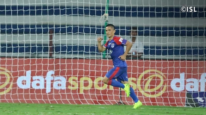 Chhetri scored his first goal of the season, and his fifth overall against Chennaiyin (Credit: ISL)