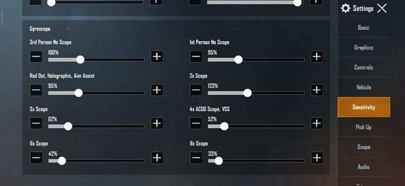 Gyroscope sensitivity ettings for ARs in PUBG Mobile