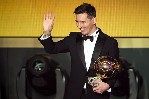 Messi with his 5th Ballon d&#039;Or in 2015