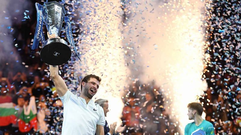 Grigor Dimitrov celebrates his 2017 ATP Finals title