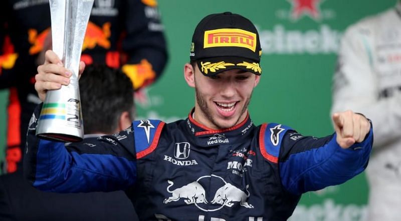 Gasly beat Lewis Hamilton in a drag race to the chequered flag to confirm his first F1 podium.