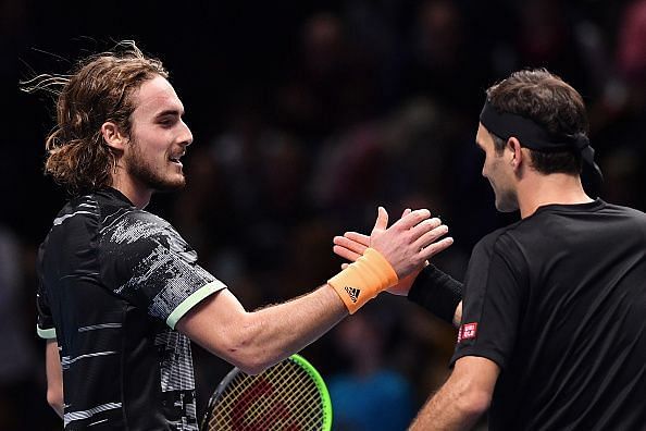 Tsitsipas (left) after making it to the final on his debut outing