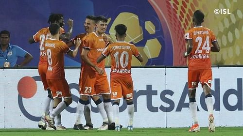 FC Goa player celebrate after scoring a goal (Image courtesy: ISL)