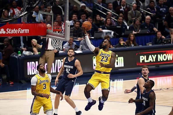 Action from the Los Angeles Lakers v Dallas Mavericks game