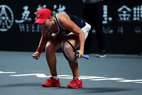 Ashliegh Barty screaming in excitement after winning the 2019 WTA Finals.