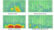 Henderson and Alexander-Arnoldâs heat map comparison of their career and against Man City