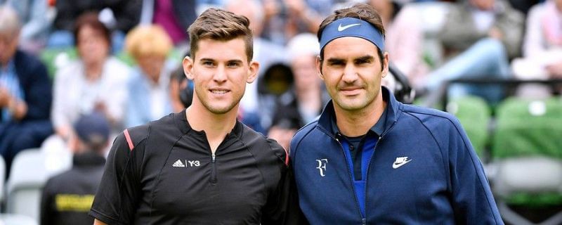 Dominic Thiem (left) and Roger Federer