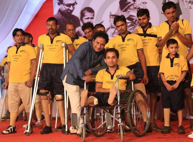 Prashant Agarwal, President of Narayan Seva Sansthan (NSS) with differently abled.