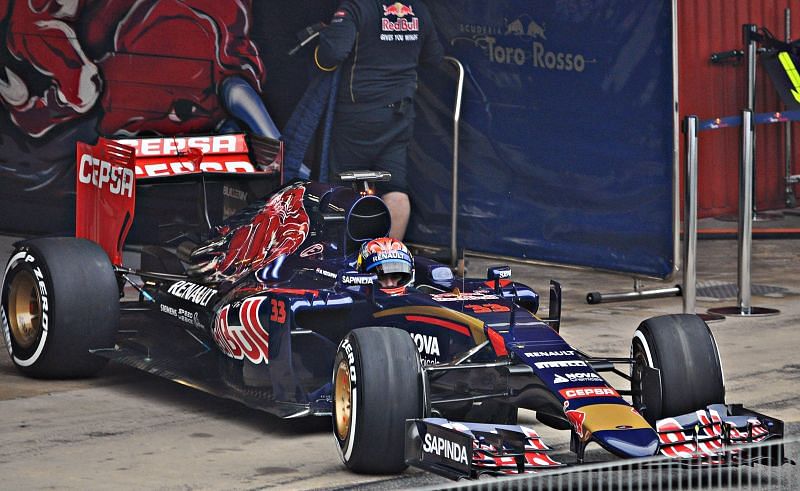 The youngest F1 driver ever, steering his Toro Rosso out of the garage in 2015