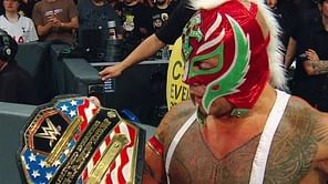 Rey Mysterio reacts to winning the WWE United States Championship at Allstate Arena
