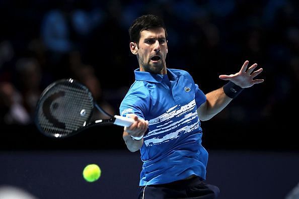 Novak Djokovic in action at the ATP Finals 2019