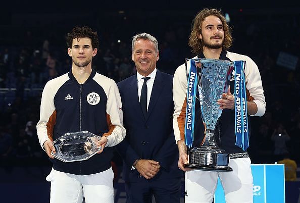 Dominic Thiem (extreme left) had a 4-2 head-to-head record over Tsitsipas coming into the final