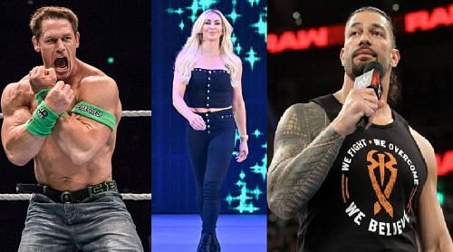 John Cena, Charlotte Flair, and Roman Reigns