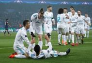 Madrid exult after scoring against PSG