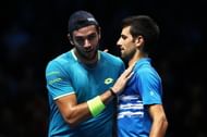 Matteo Berrettini and Novak Djokovic after the first match in the ATP Finals this year.