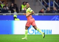 Sterling wheels away to celebrate his strike during City's 1-1 away draw at Atalanta earlier this month