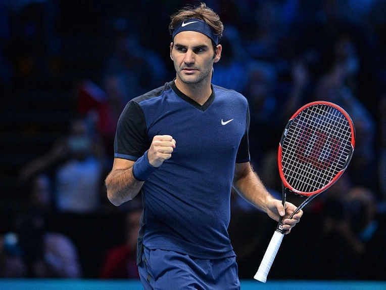 Federer rejoices after beating Djokovic at the 2015 ATP Finals
