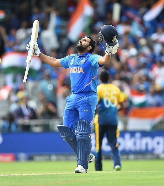 Rohit Sharma celebrates his century against Sri Lanka at the ICC WC 2019