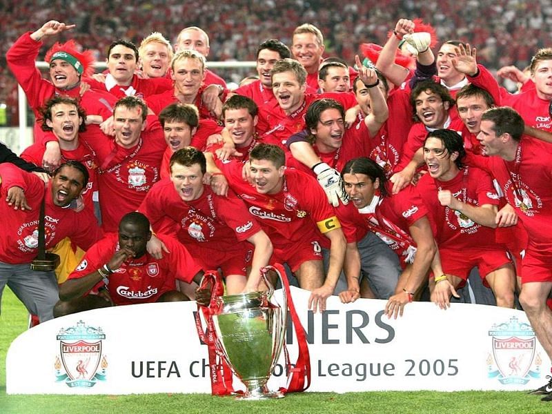 Liverpool rejoice after winning the 2004-05 Champions League