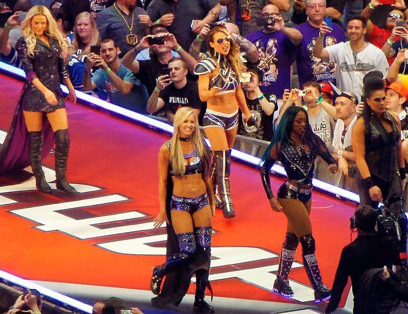 Lana entering for her match at WrestleMania 32
