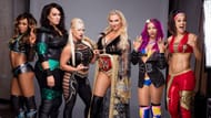The 2016 Raw women's Survivor Series Team--Alicia Fox, Nia Jax, Bayley, Dana Brooke, Charlotte, and Sasha Banks.