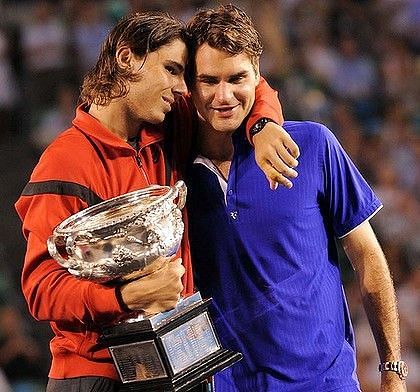 Nadal consoles Federer after a riveting five-setter in the 2009 Australian Open final