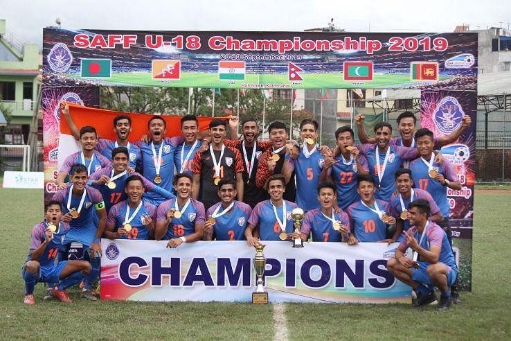 India U-19 team pose with their medals after winning the SAFF Championship