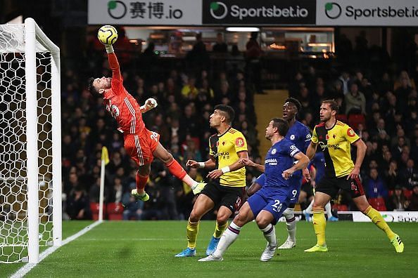 Ben Foster defying the laws of gravity for a couple of seconds as he denies Pulisic in the first half