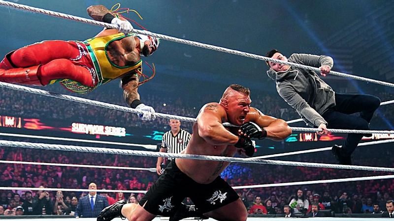 Mysterio and his son tried to take out Lesnar, but were unsuccessful.