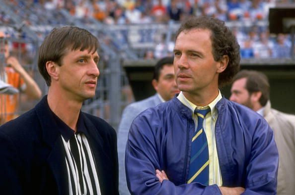 Franz Beckenbauer (right) is regarded as the best defender of all time