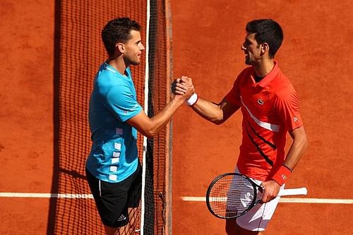 Dominic Thiem (L) and Novak Djokovic