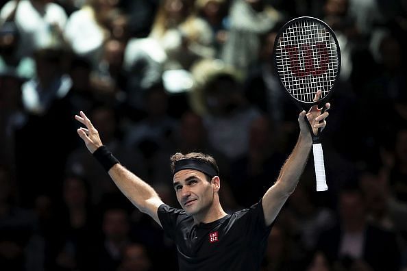 Roger Federer is ecstatic after his win over Novak Djokovic