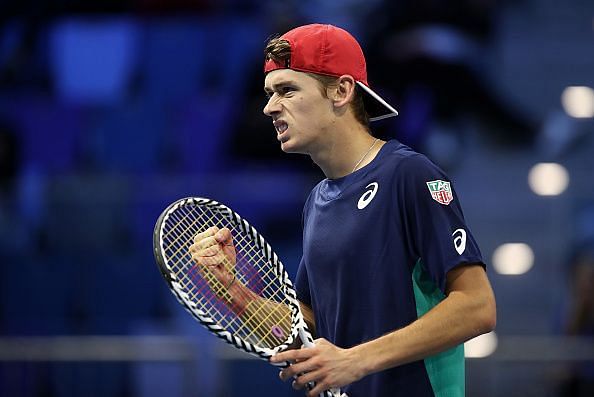 Alex de Minaur in action at this year&#039;s Next Gen ATP Finals.