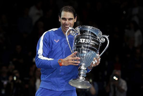 Rafael Nadal with the year-ending World No.1 trophy
