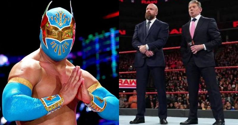 Sin Cara, Triple H, and Vince McMahon.