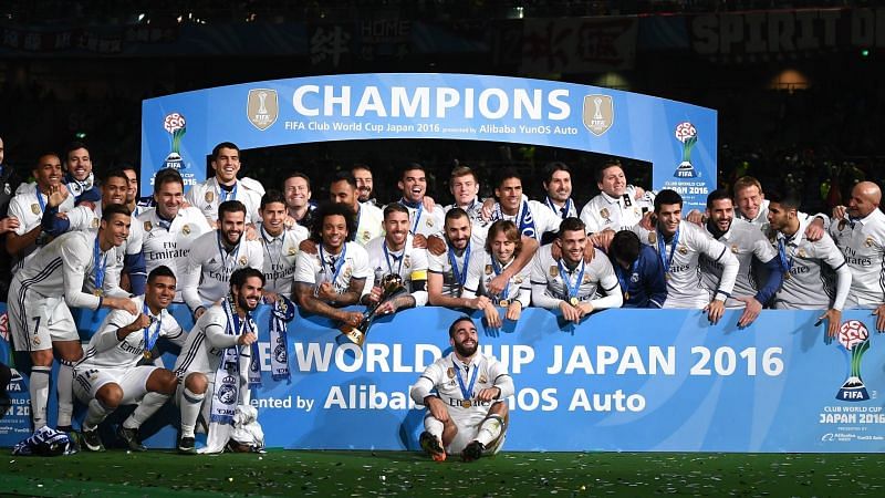 Real Madrid celebrate their second success at the FIFA Club World Cup