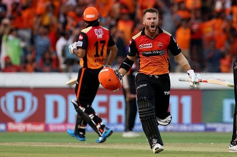 David Warner celebrating his century in the twelfth edition of the IPL