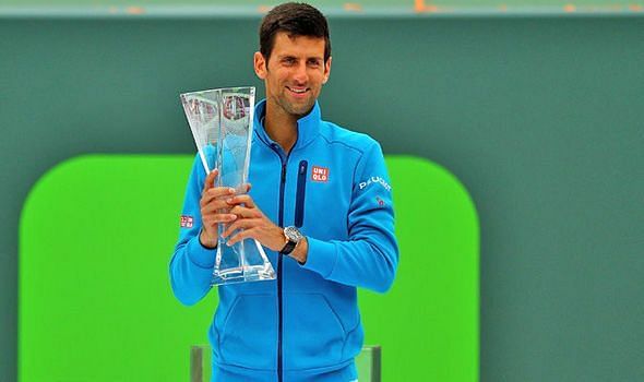 Djokovic poses with his 2016 Miami title