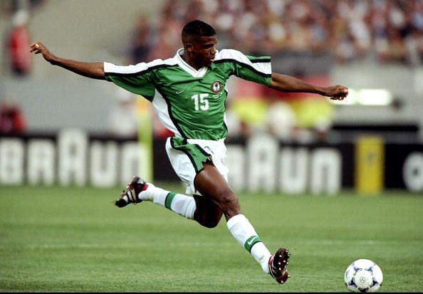 Sunday Oliseh in action for Nigeria