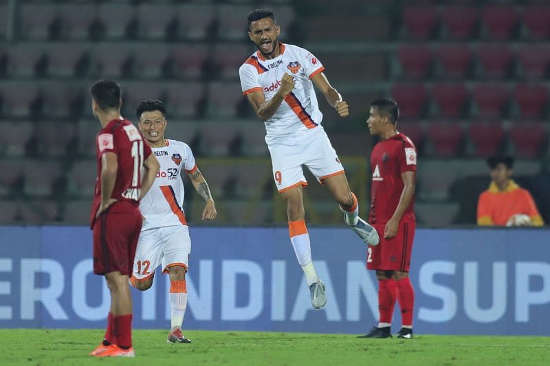 Manvir Singh celebrates after scoring against NorthEast United FC