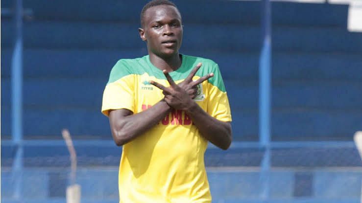 Cliff celebrates after scoring for Mathare Enter caption Boniface Muchiri