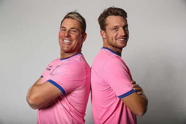 Shane Warne and Jos Buttler during the official Rajasthan Royals photoshoot